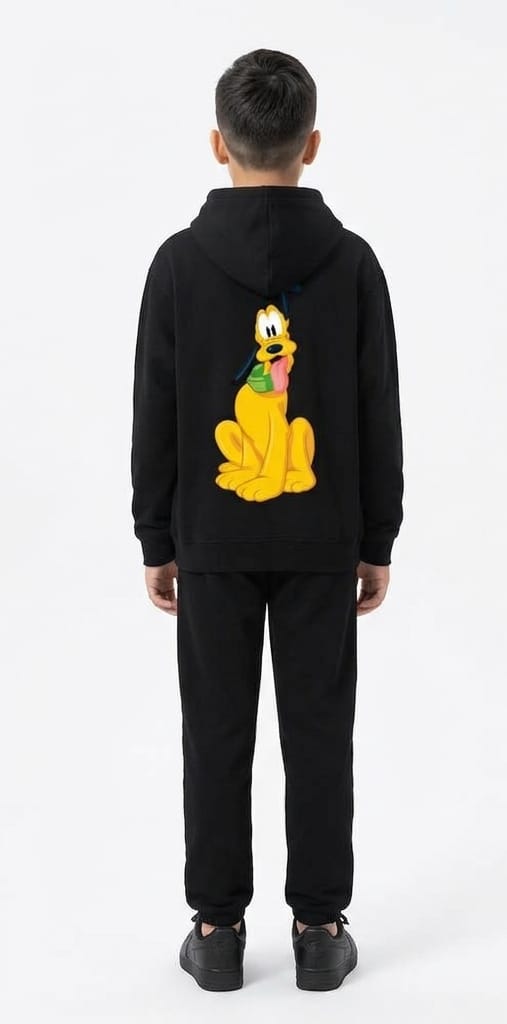 HKAY Premium Vintage Pluto Dog Jet Black 320 GSM Hoodie