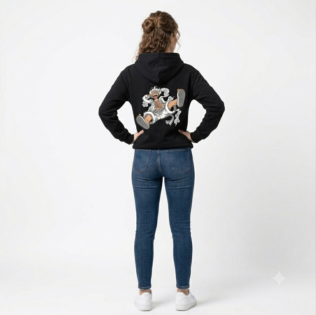 Luffy Gear 5 Sun God Nika Oversized Black Hoodie | Heavyweight Anime Streetwear Pullover