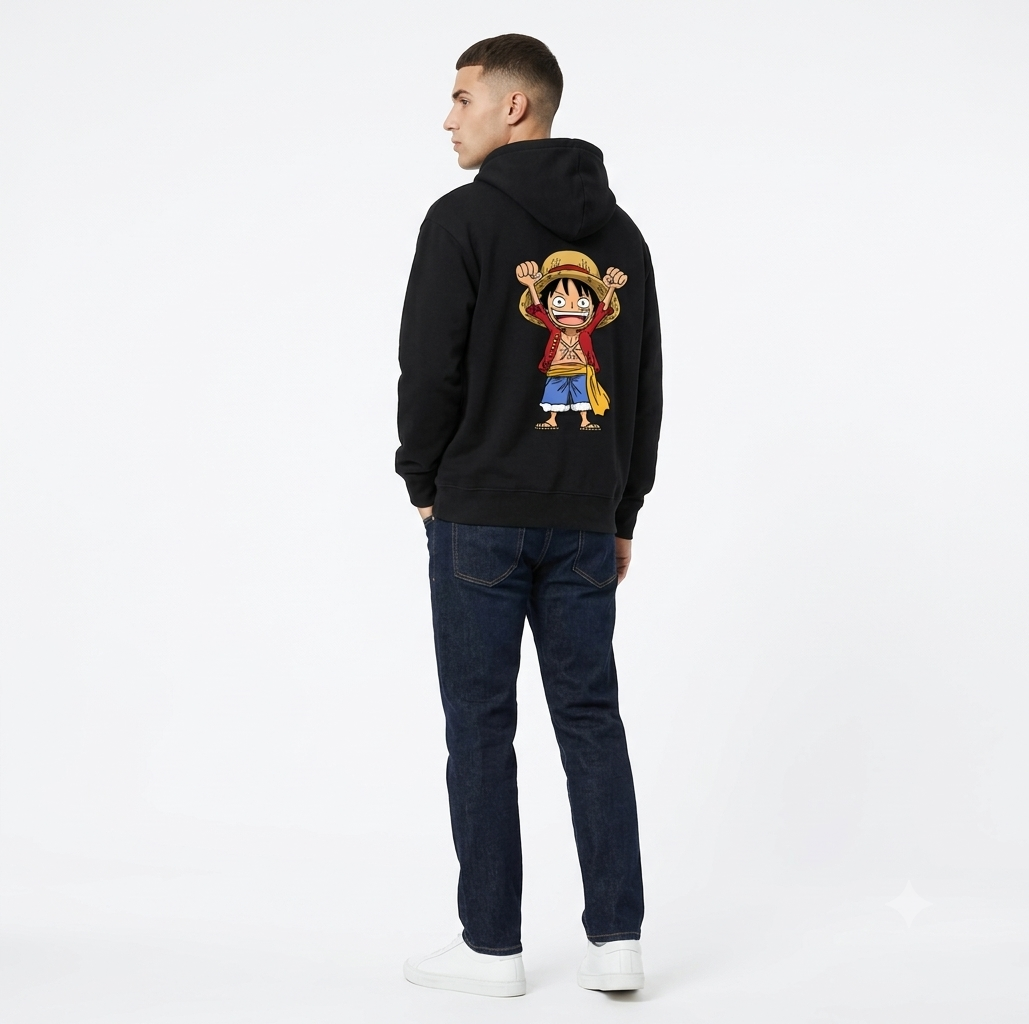 Luffy Oversized Anime Hoodie | Heavyweight Jet Black Streetwear
