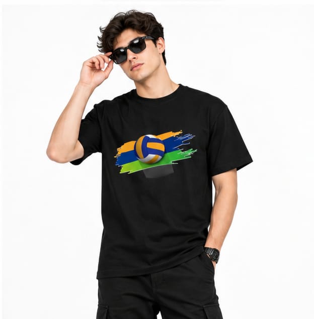 HKAY Premium Volleyball Splash Jet Black 200 GSM T-Shirt