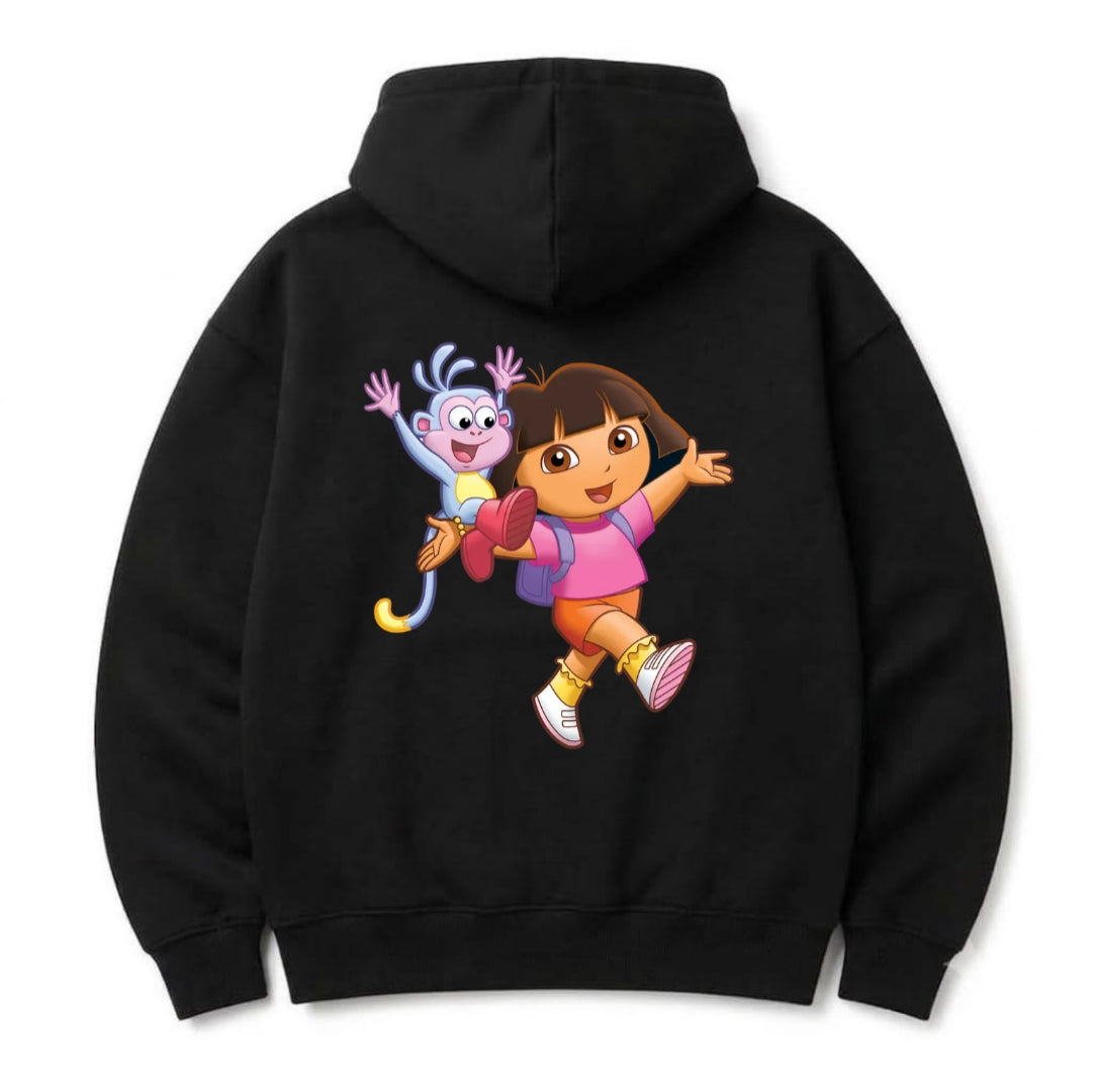 Dora the Explorer & Boots Graphic Back-Print Pullover Hoodie – Black