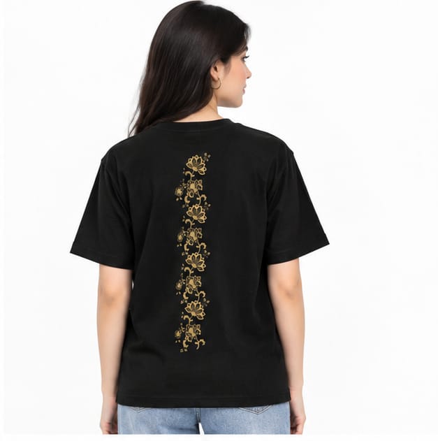 HKAY Premium Gold Lotus Vine Jet Black 200 GSM T-Shirt