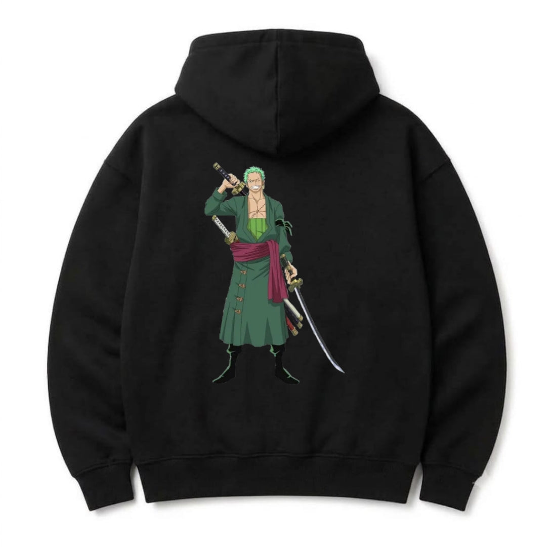 Roronoa Zoro Oversized Hoodie – 320 GSM Jet Black Streetwear