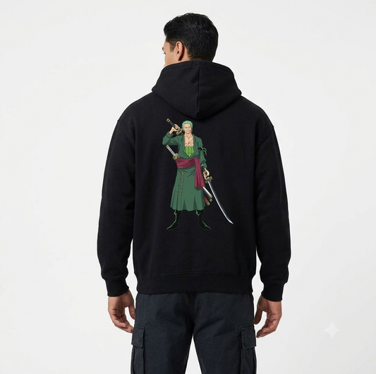 Roronoa Zoro Oversized Hoodie – 320 GSM Jet Black Streetwear