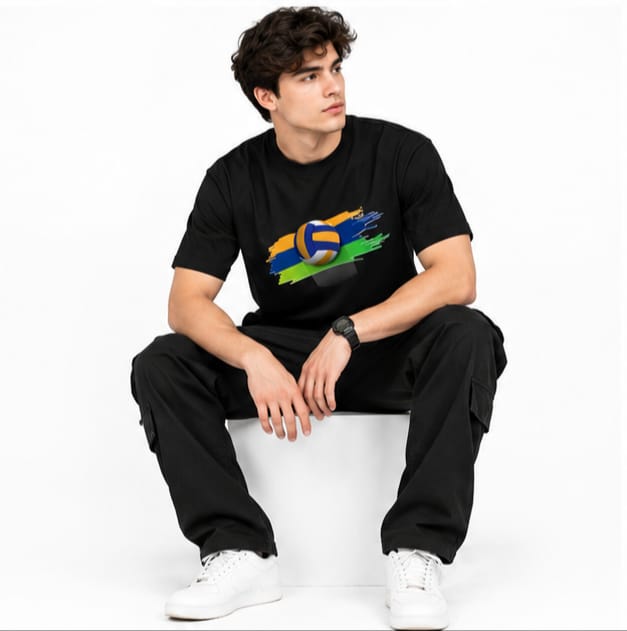 HKAY Premium Volleyball Splash Jet Black 200 GSM T-Shirt