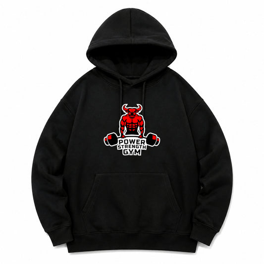 HKAY Premium Iron Bull Gym Jet Black 320 GSM Hoodie
