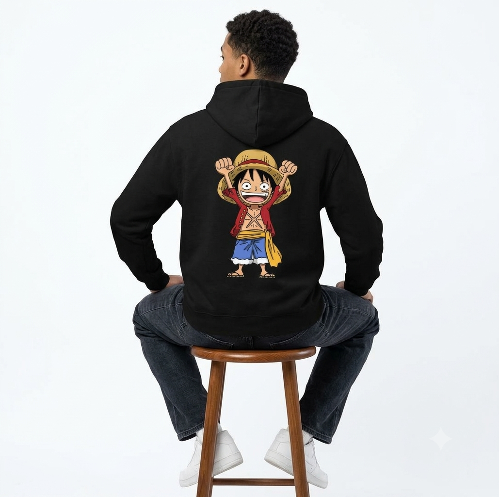 Luffy Oversized Anime Hoodie | Heavyweight Jet Black Streetwear