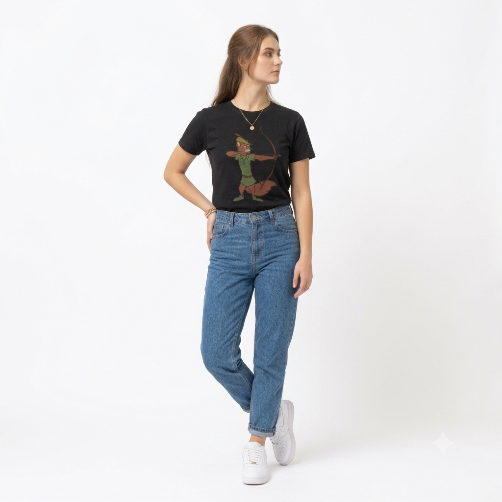 Robin Hood Fox Graphic T-Shirt – Black Streetwear Cotton Crewneck Tee