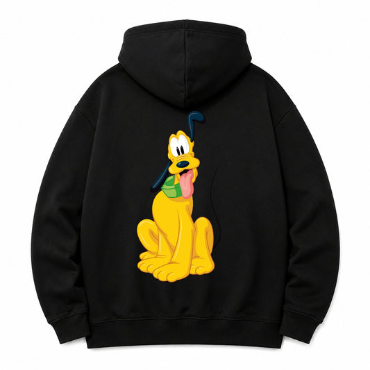HKAY Premium Vintage Pluto Dog Jet Black 320 GSM Hoodie
