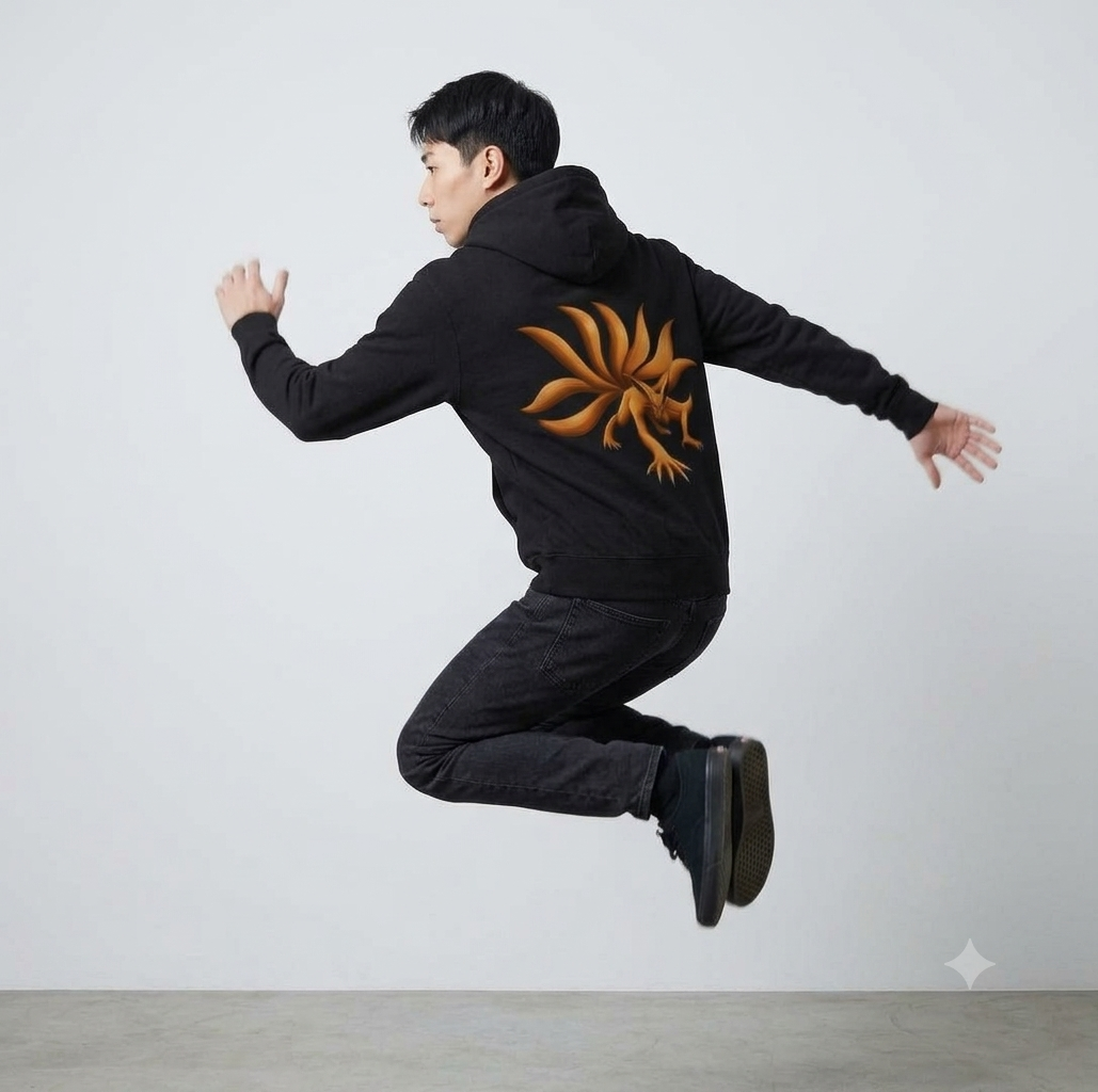 Kurama Nine-Tails Heavyweight Oversized Hoodie – 320 GSM Jet Black