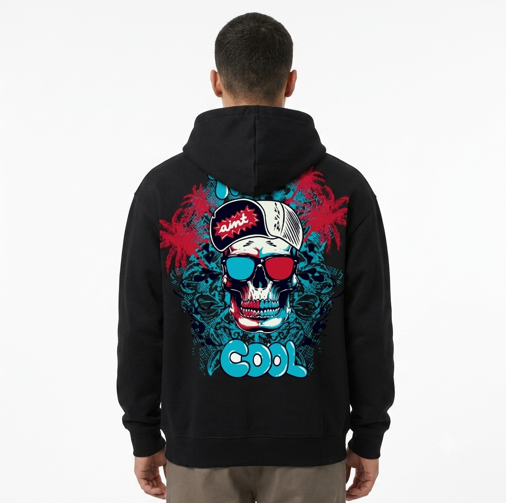 Men's Graphic Print Heavyweight Hoodie – Skull & Palm Design