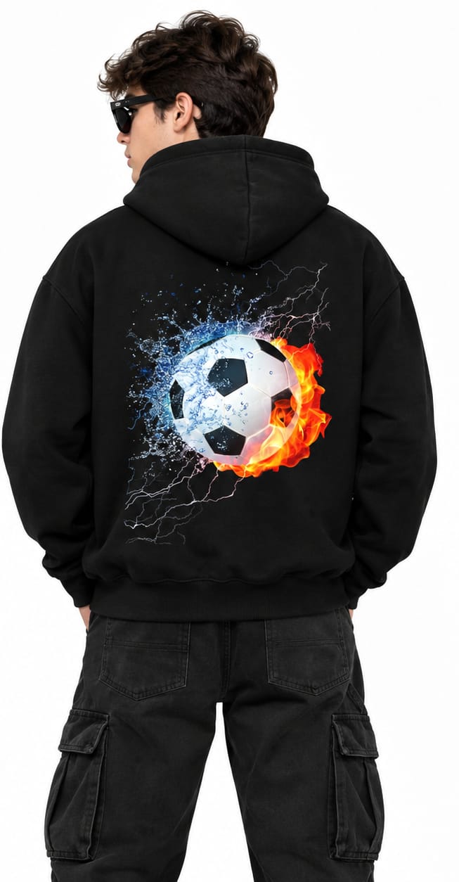 HKAY Premium Fire & Water Soccer Jet Black 320 GSM Hoodie