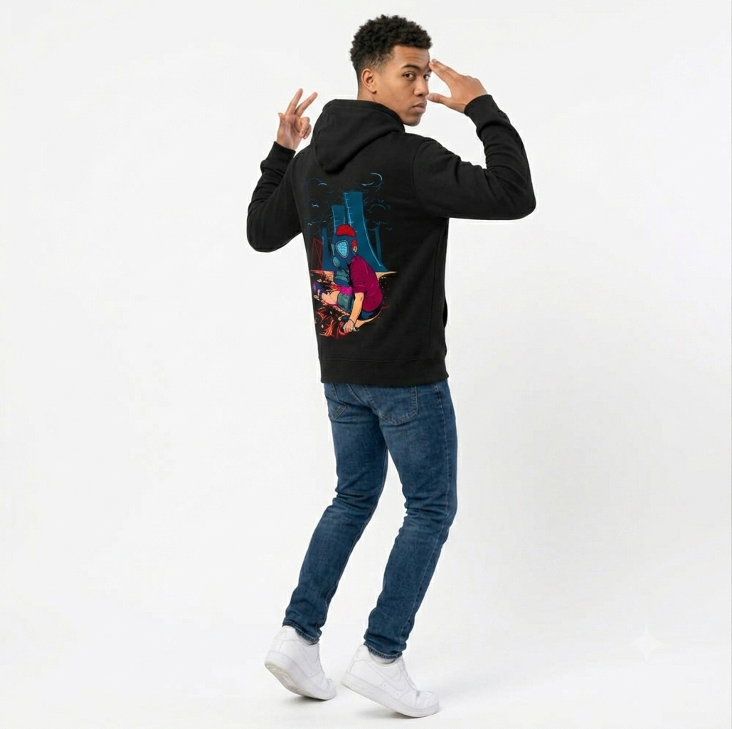HKay Men's Black Toxic Graphic Hoodie – Dystopian Streetwear