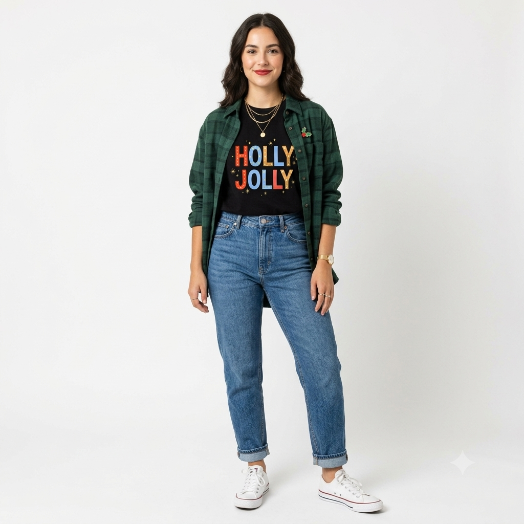 Holly Jolly Graphic T-Shirt – Black Festive Christmas Crewneck Tee