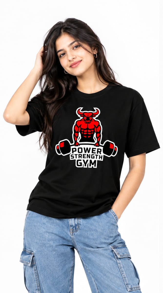 HKAY Premium Iron Bull Gym Jet Black 200 GSM T-Shirt