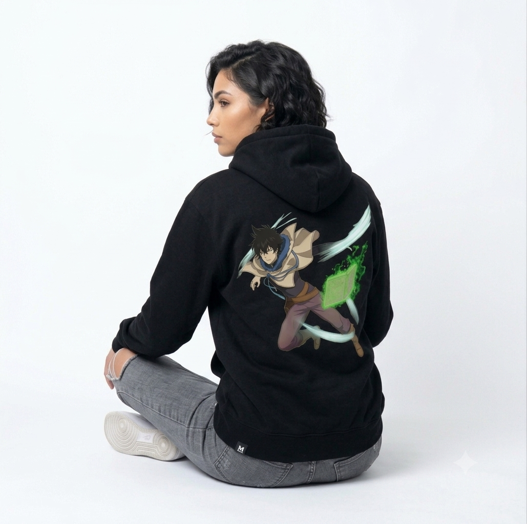 Yuno Black Clover Oversized Hoodie – 320 GSM Heavyweight Jet Black Anime Streetwear