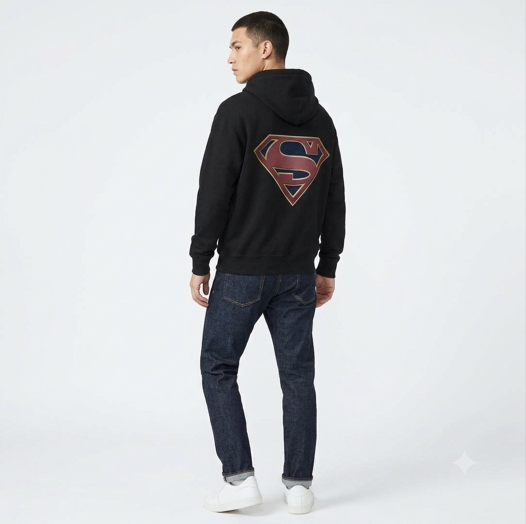 Men's Superman "House of El" Graphic Oversized Black Hoodie