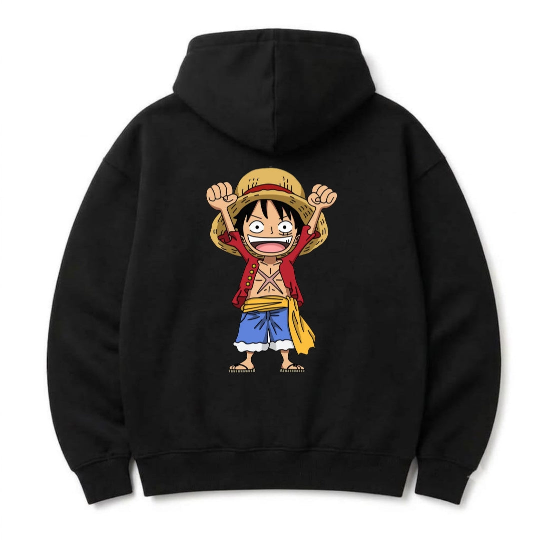 Luffy Oversized Anime Hoodie | Heavyweight Jet Black Streetwear