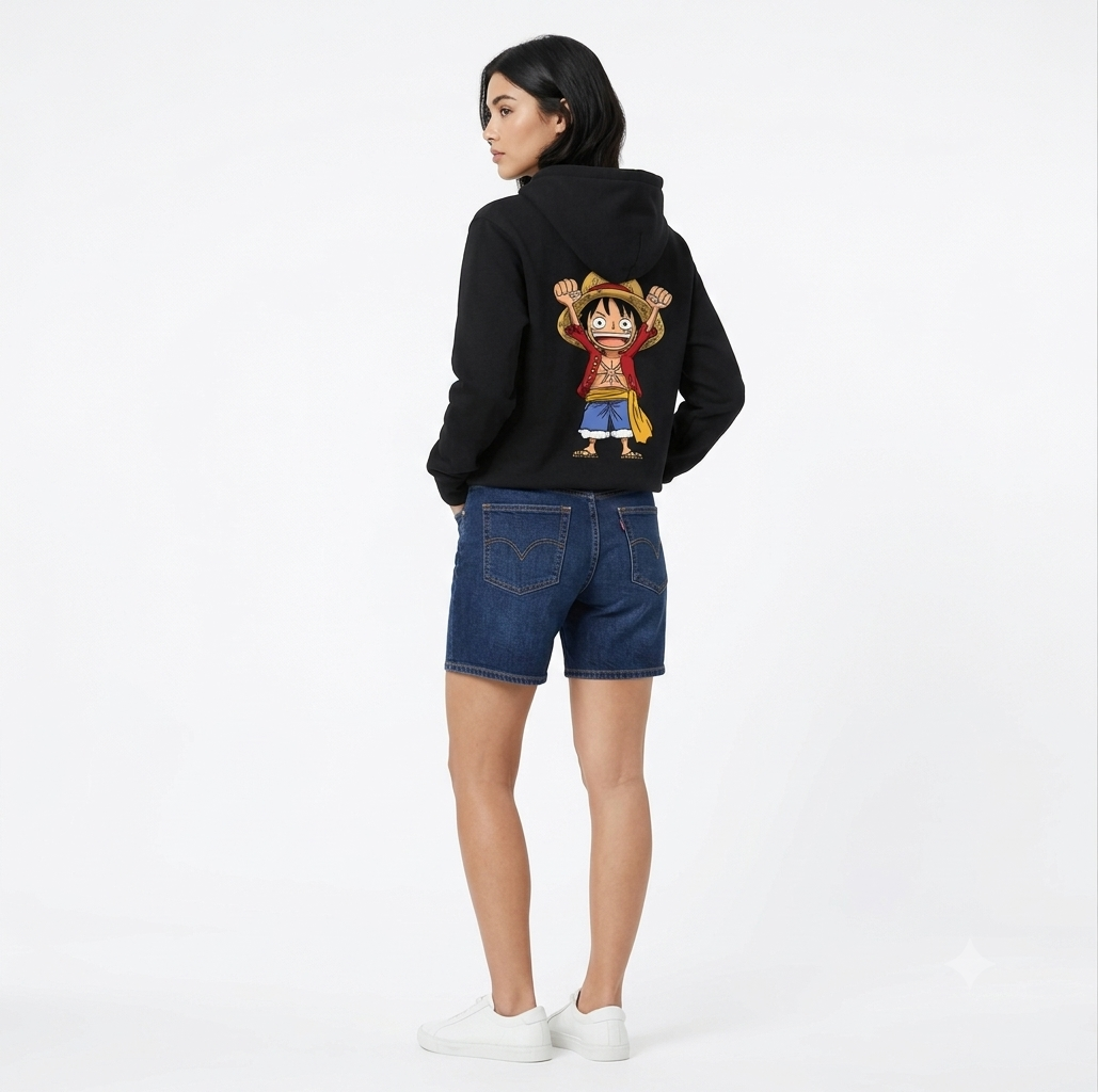 Luffy Oversized Anime Hoodie | Heavyweight Jet Black Streetwear