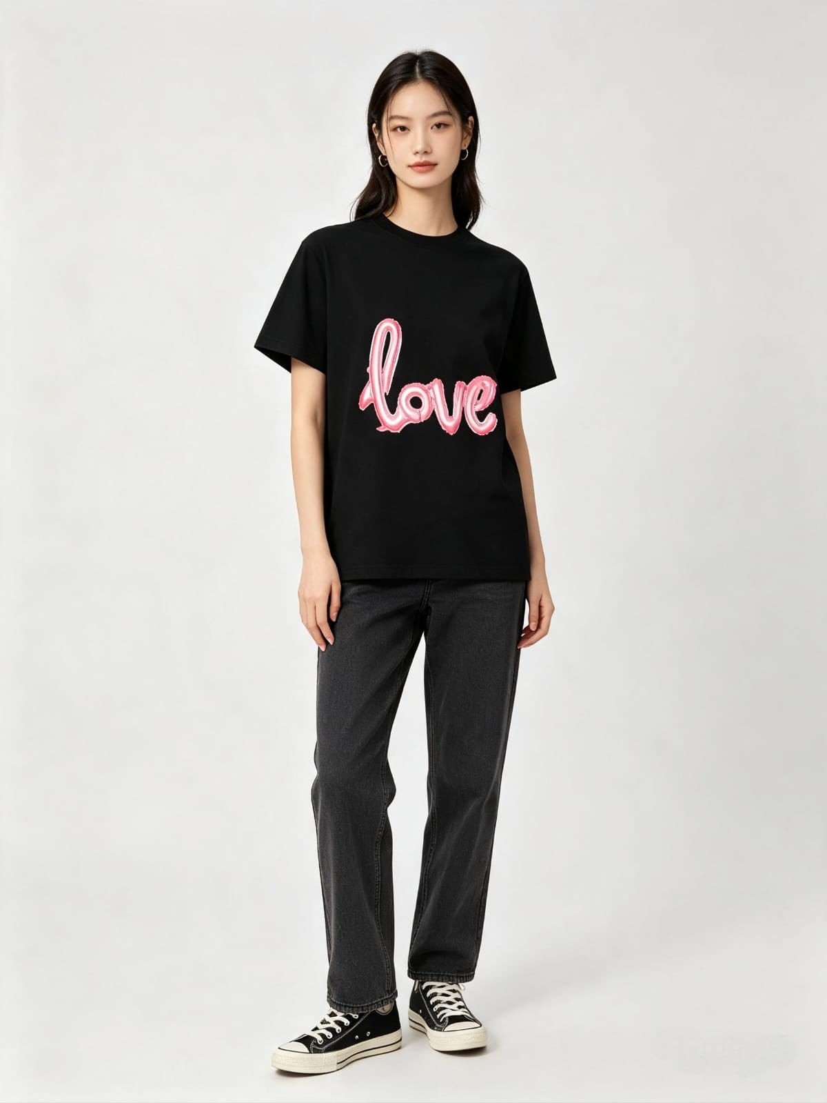 HKAY Premium Jet Black 200 GSM Love Graphic T-Shirt