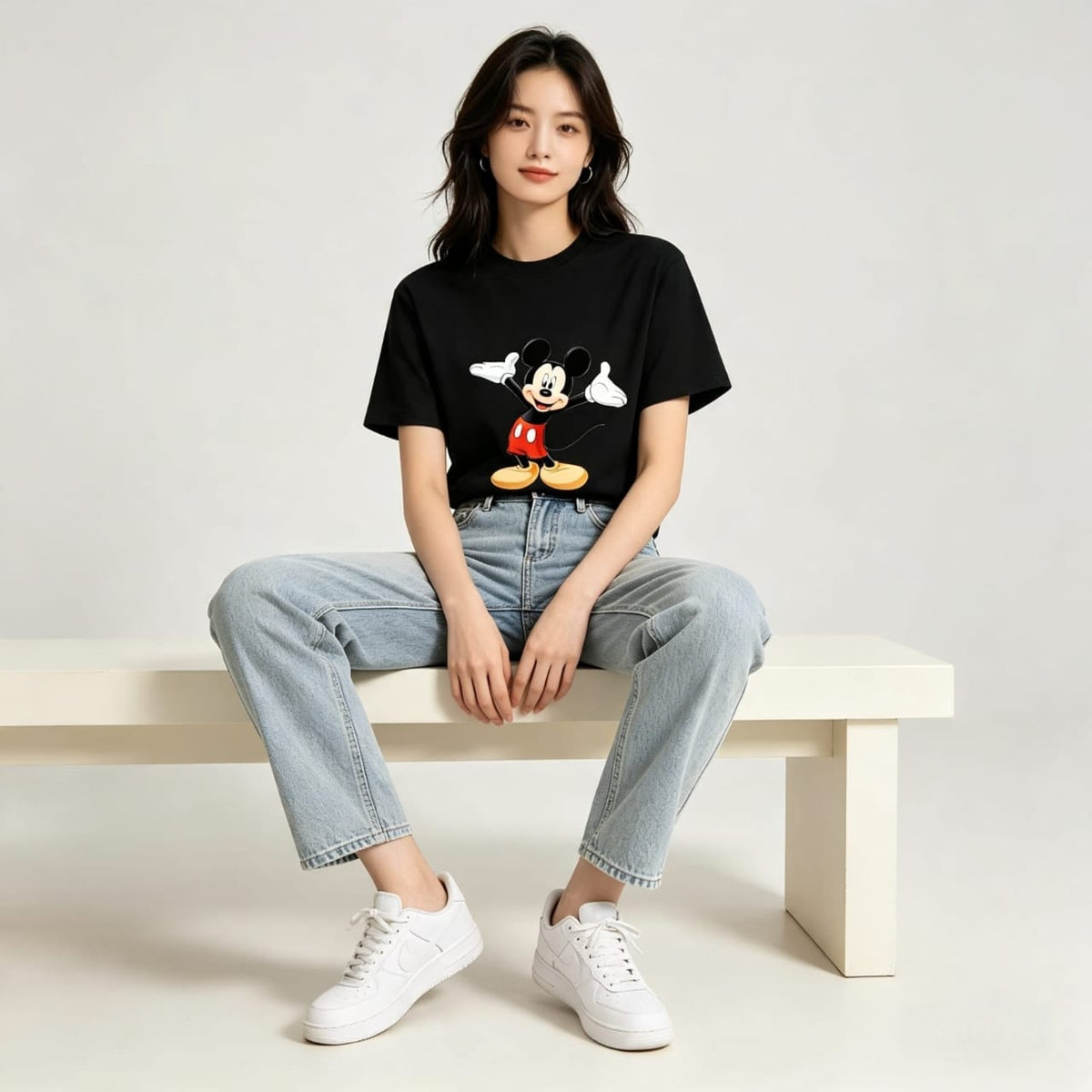 HKAY Premium Vintage Mouse Jet Black 200 GSM T-Shirt