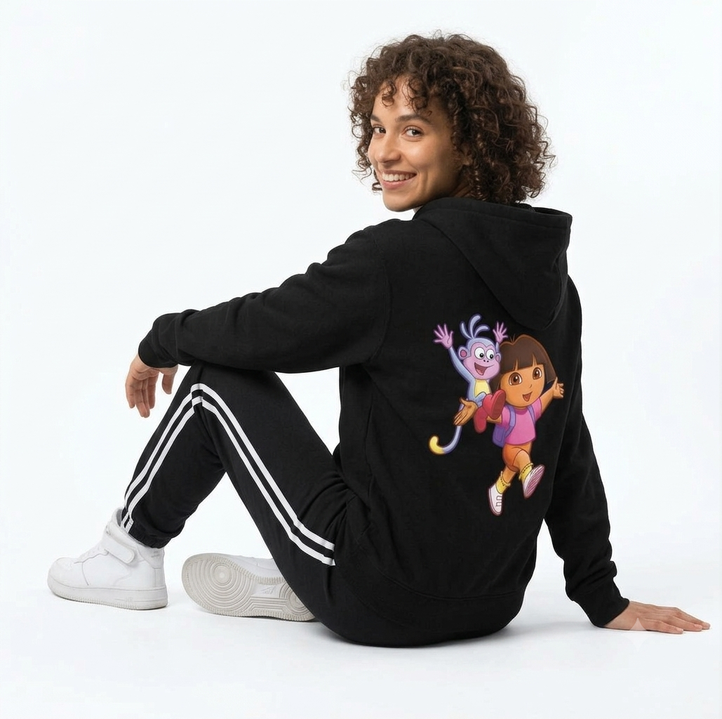 Dora the Explorer & Boots Graphic Back-Print Pullover Hoodie – Black
