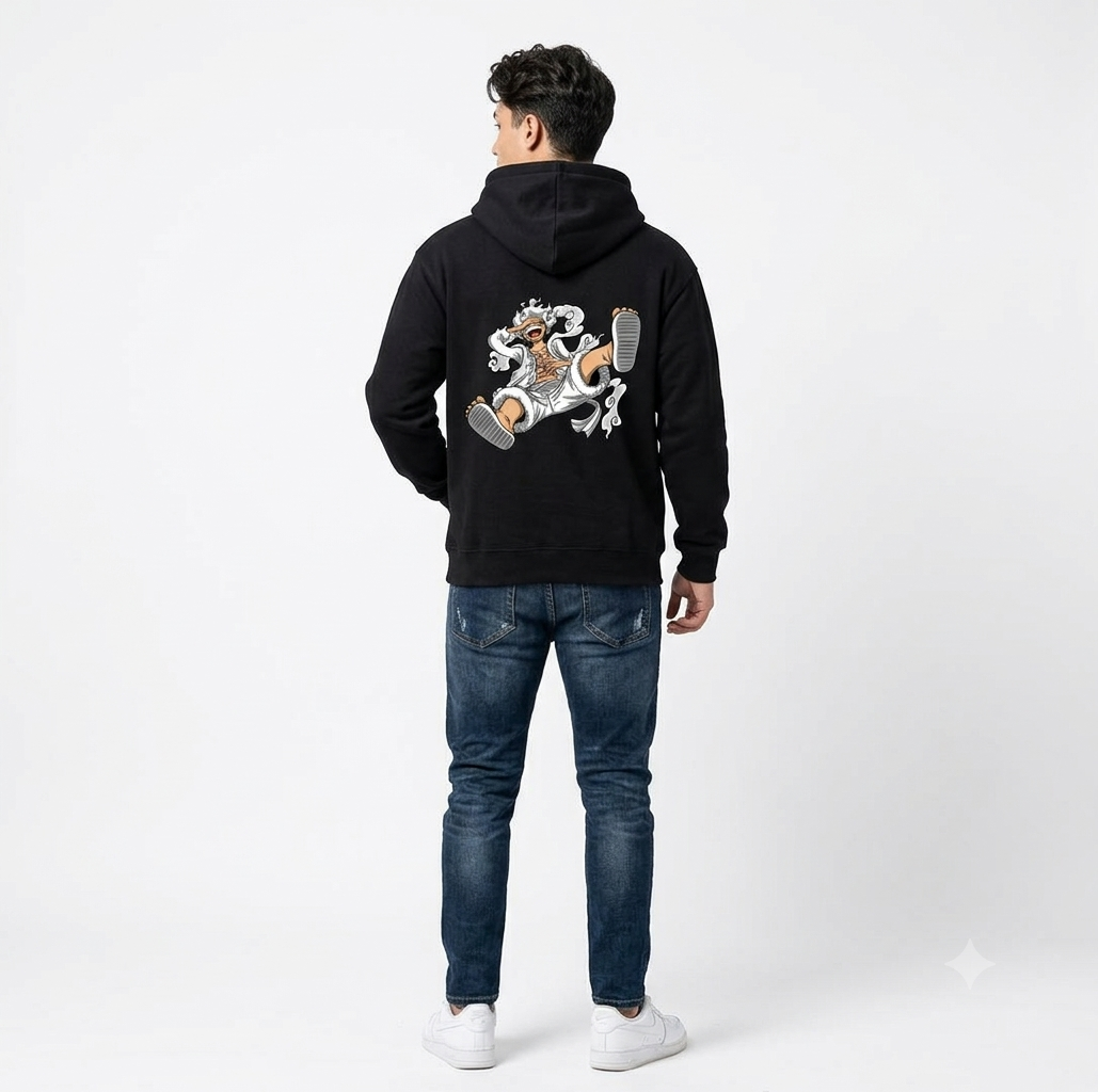 Luffy Gear 5 Sun God Nika Oversized Black Hoodie | Heavyweight Anime Streetwear Pullover