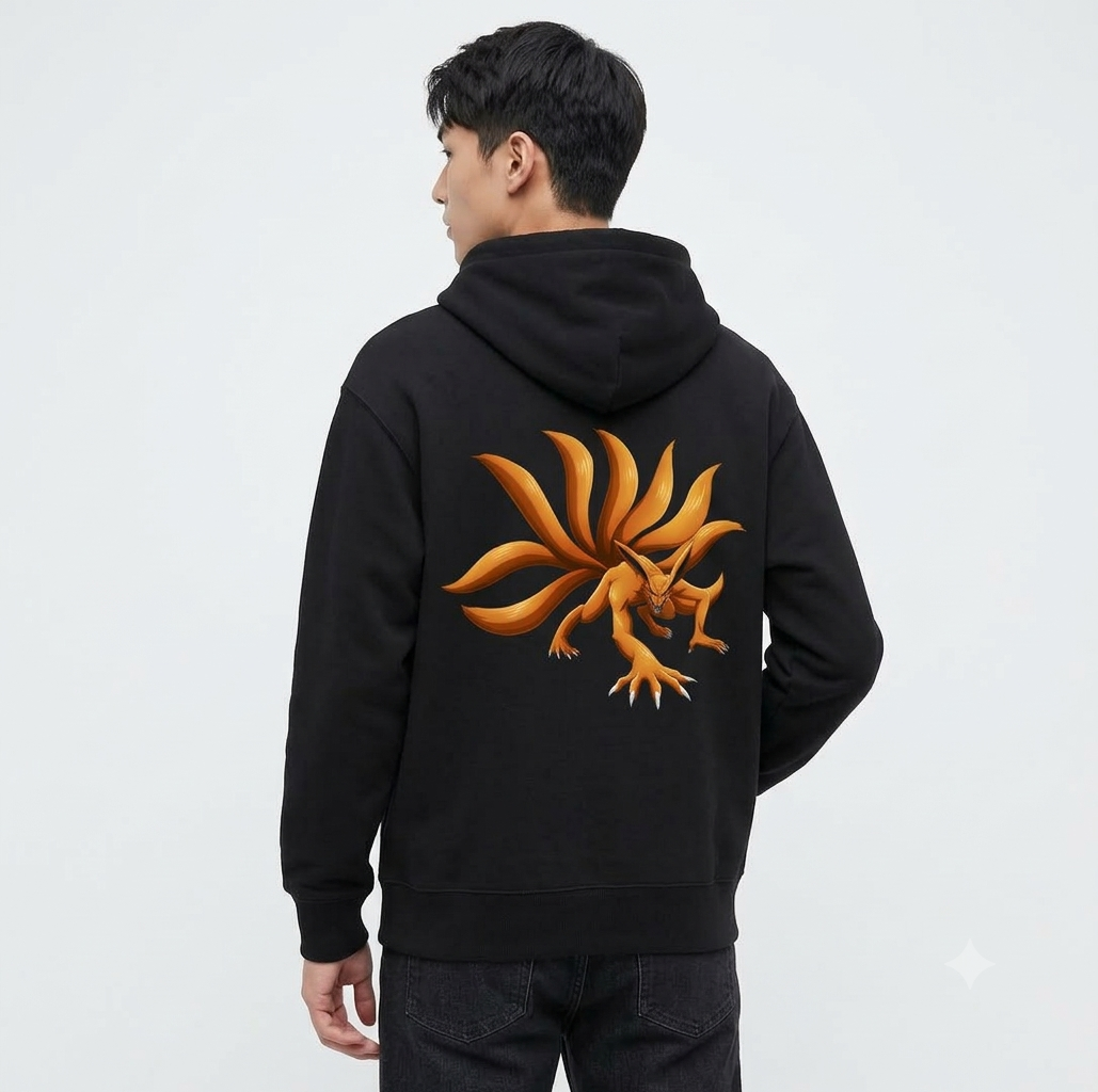 Kurama Nine-Tails Heavyweight Oversized Hoodie – 320 GSM Jet Black