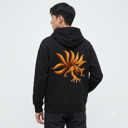 Kurama Nine-Tails Heavyweight Oversized Hoodie – 320 GSM Jet Black