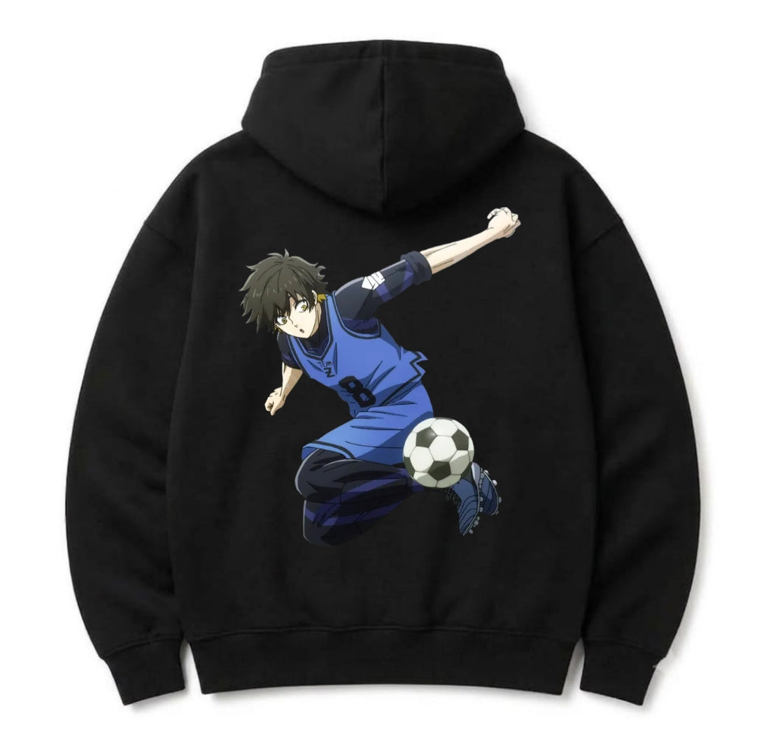 HKAY Premium Jet Black 320 GSM Anime Football Oversized Hoodie