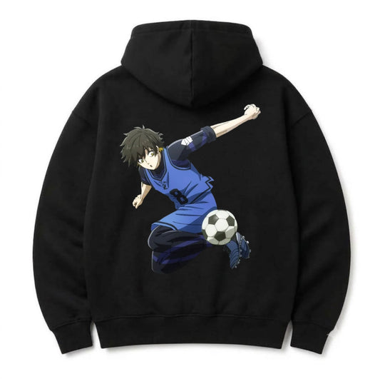 HKAY Premium Jet Black 320 GSM Anime Football Oversized Hoodie