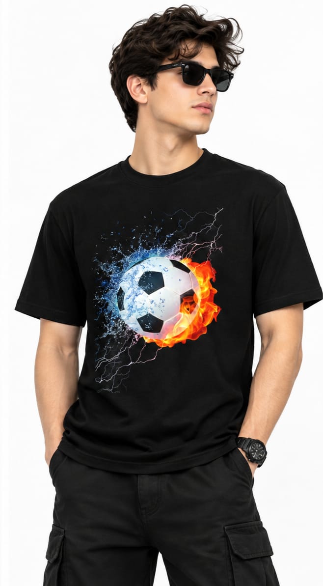 HKAY Premium Fire & Water Soccer Jet Black 200 GSM T-Shirt