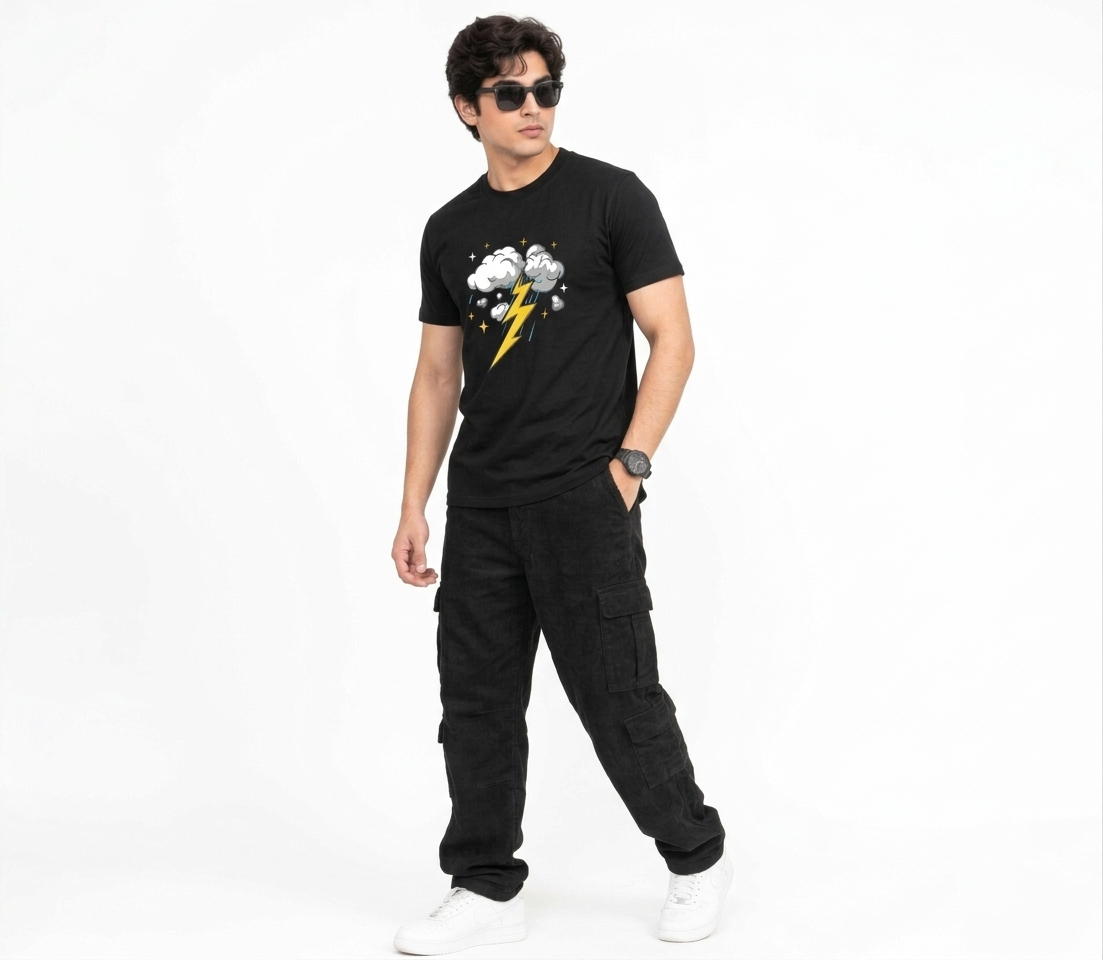 HKAY Premium Thunder Strike Jet Black 200 GSM T-Shirt