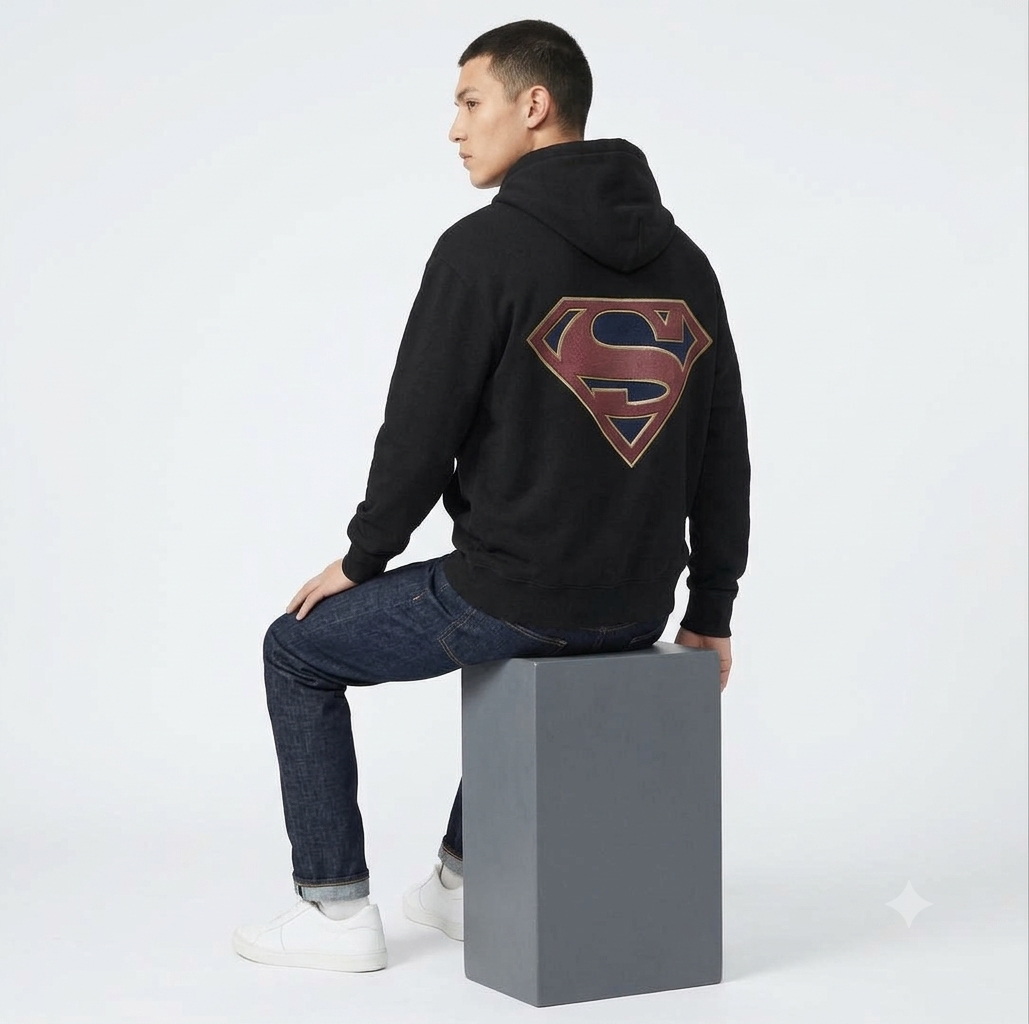 Men's Superman "House of El" Graphic Oversized Black Hoodie