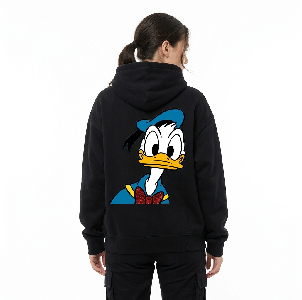 The Donald Duck Classic Sailor Graphic Back-Print Pullover Hoodie pairs vintage Disney