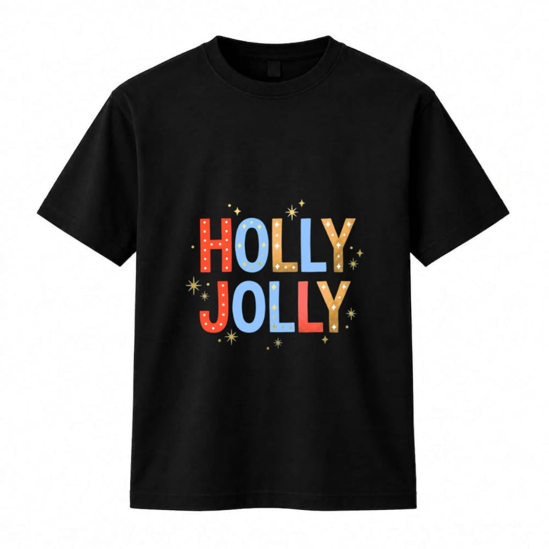 Holly Jolly Graphic T-Shirt – Black Festive Christmas Crewneck Tee