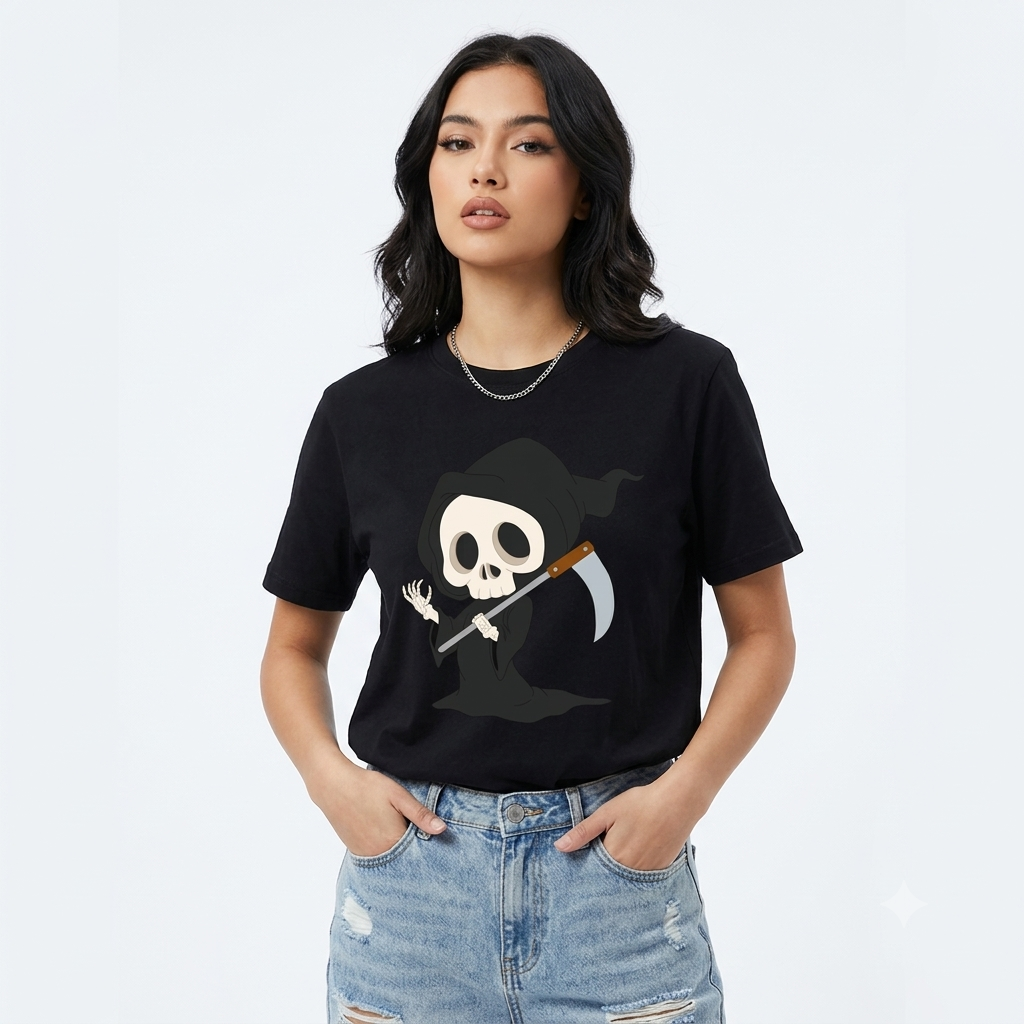 Grim Reaper Graphic T-Shirt | Cute Chibi Death Black Streetwear Tee