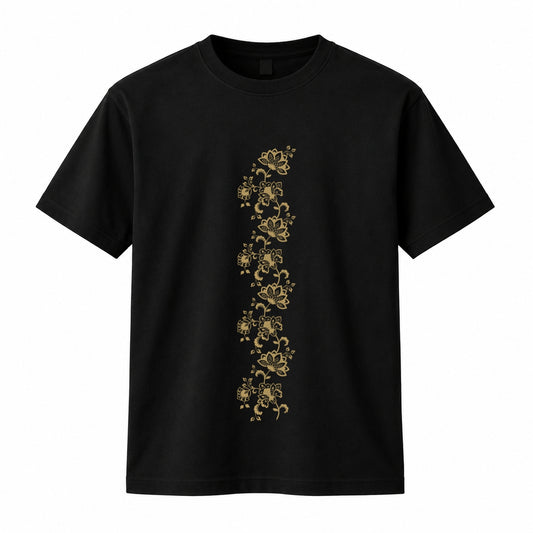 HKAY Premium Gold Lotus Vine Jet Black 200 GSM T-Shirt