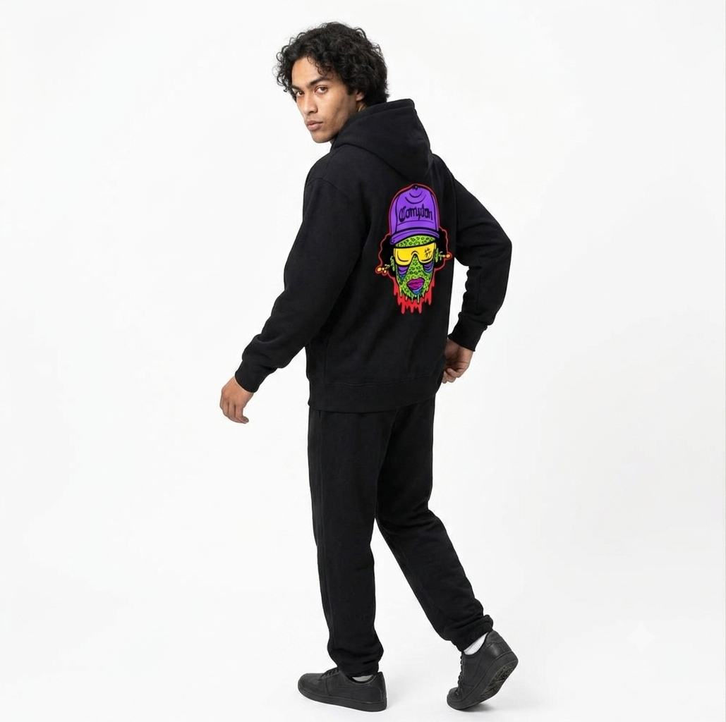 HKAY Premium Graphic Oversized Black Hoodie – Streetwear Edition