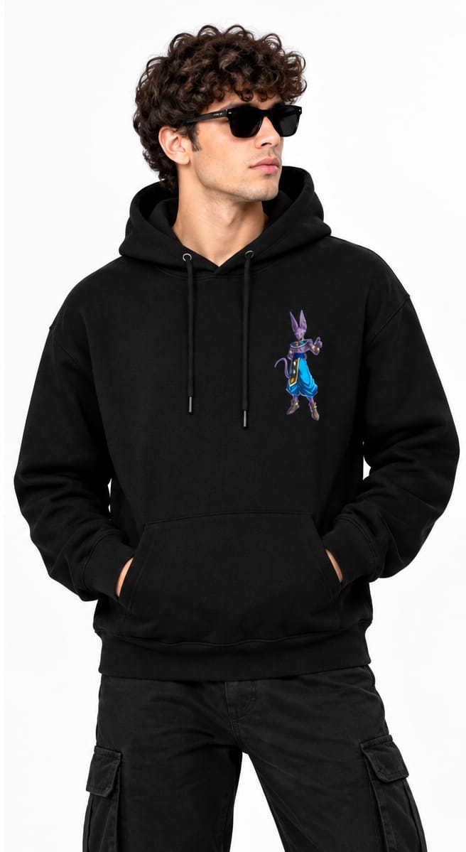 HKAY Premium Lord Beerus Jet Black 320 GSM Hoodie