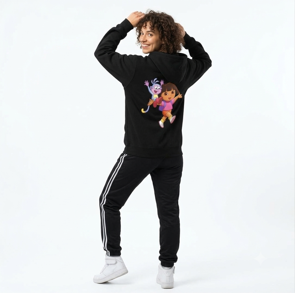 Dora the Explorer & Boots Graphic Back-Print Pullover Hoodie – Black