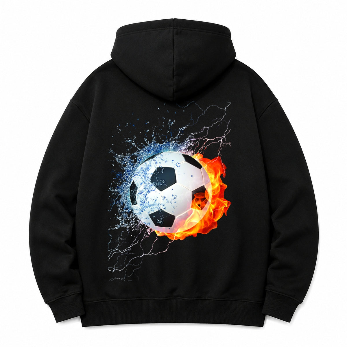 HKAY Premium Fire & Water Soccer Jet Black 320 GSM Hoodie