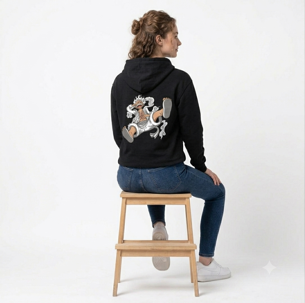 Luffy Gear 5 Sun God Nika Oversized Black Hoodie | Heavyweight Anime Streetwear Pullover