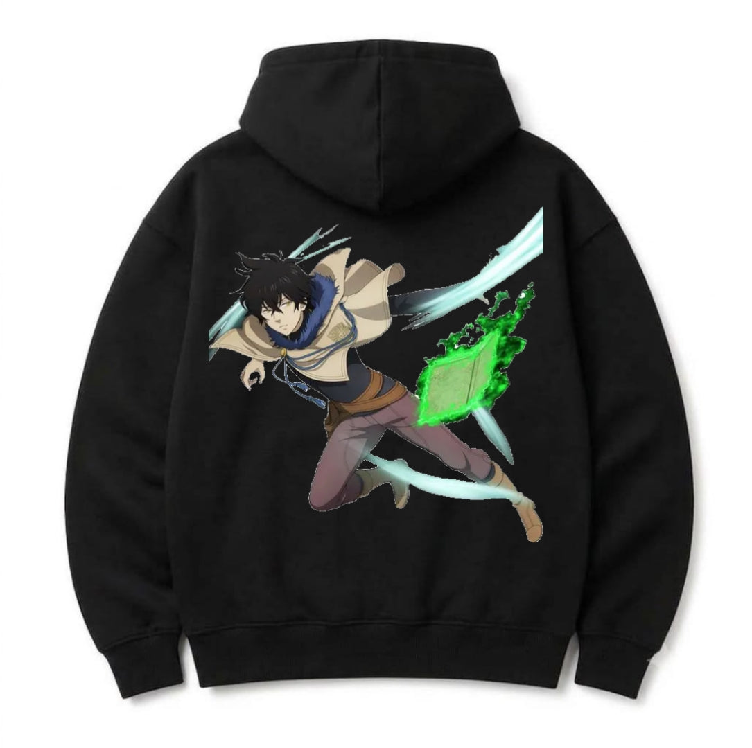 Yuno Black Clover Oversized Hoodie – 320 GSM Heavyweight Jet Black Anime Streetwear