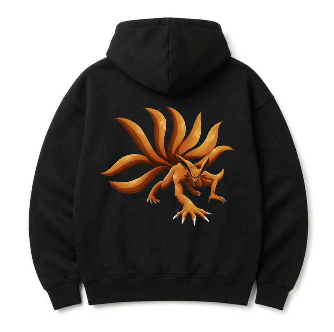 Kurama Nine-Tails Heavyweight Oversized Hoodie – 320 GSM Jet Black