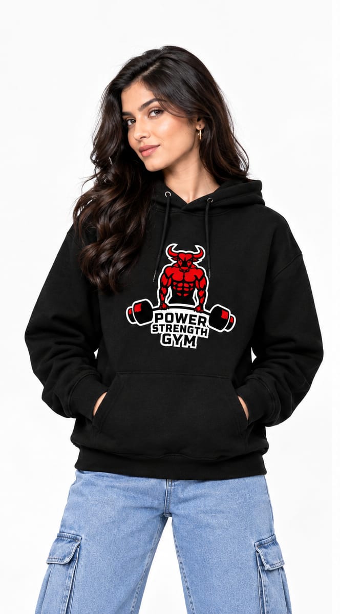 HKAY Premium Iron Bull Gym Jet Black 320 GSM Hoodie