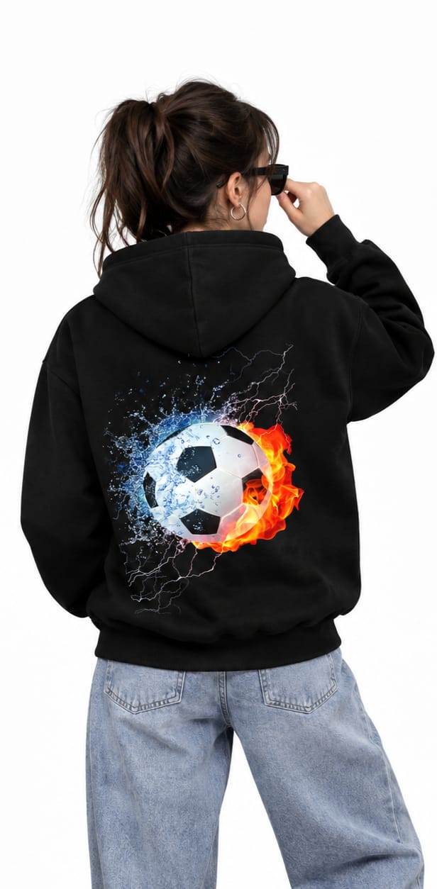 HKAY Premium Fire & Water Soccer Jet Black 320 GSM Hoodie