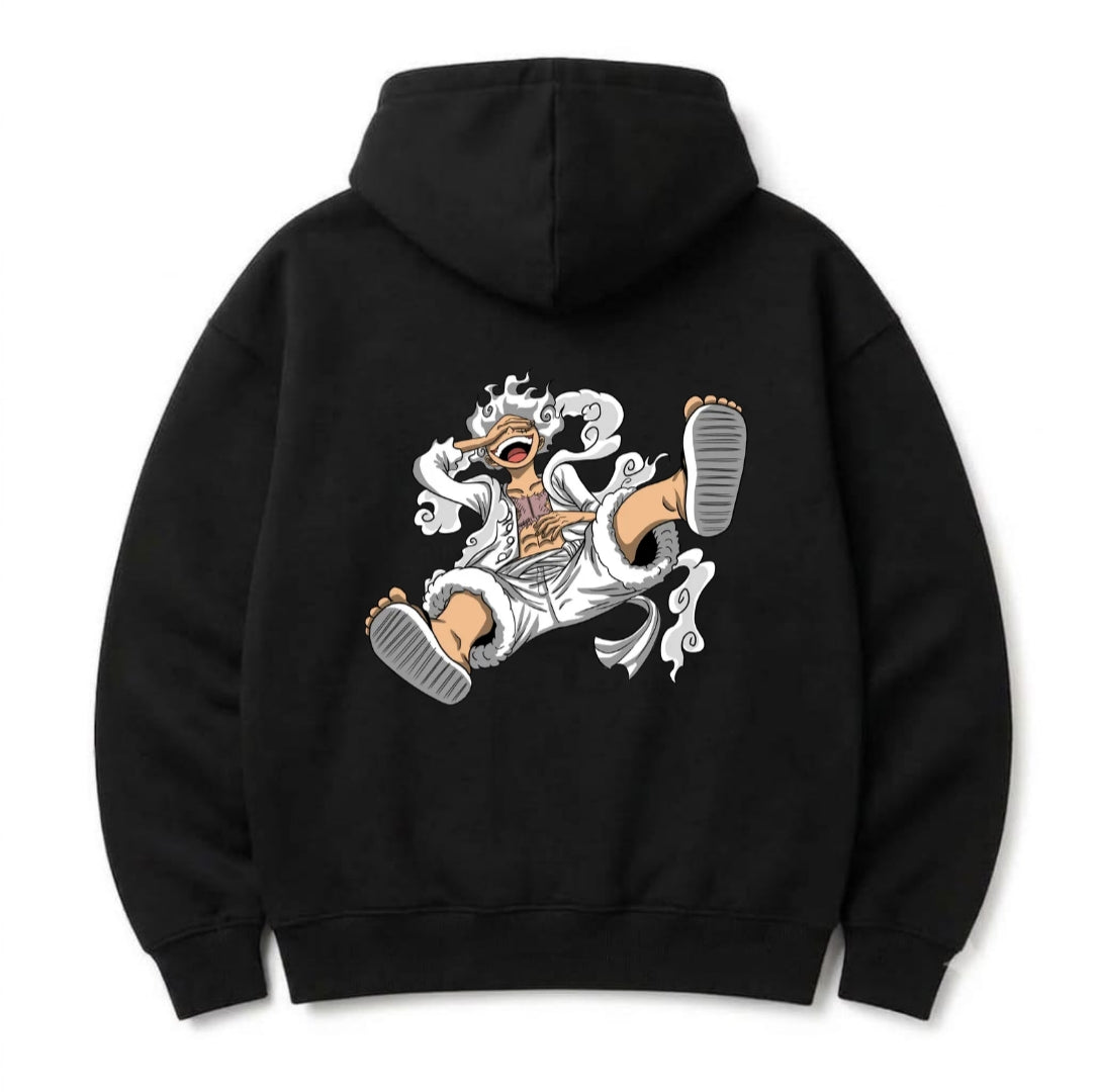 Luffy Gear 5 Sun God Nika Oversized Black Hoodie | Heavyweight Anime Streetwear Pullover