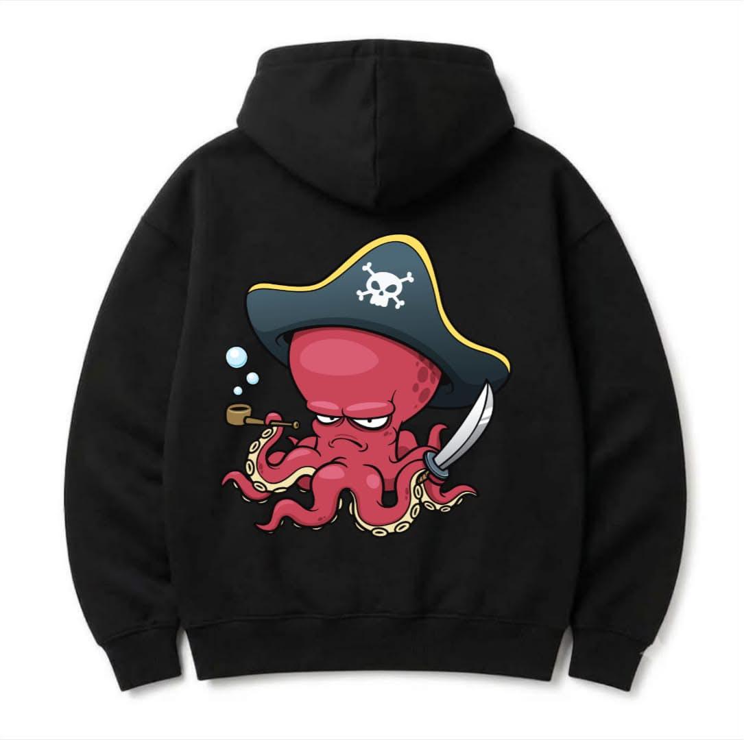 HKAY Premium Captain Octopus Jet Black 320 GSM Hoodie