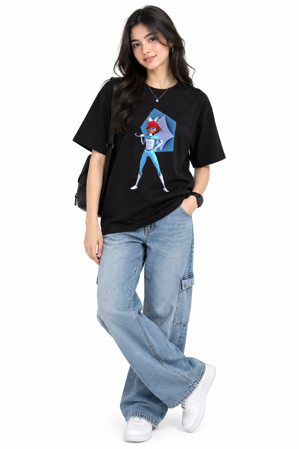 Bunnix Graphic T-Shirt – Miraculous Ladybug Alix Kubdel Black Cotton Crewneck Tee